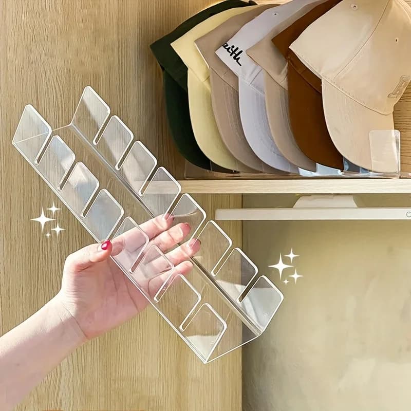 ​ ​ Espositore per cappelli da baseball trasparente in acrilico a 7 slot - Organizzatore pieghevole per camera da letto e desktop per cappelli ​ ​