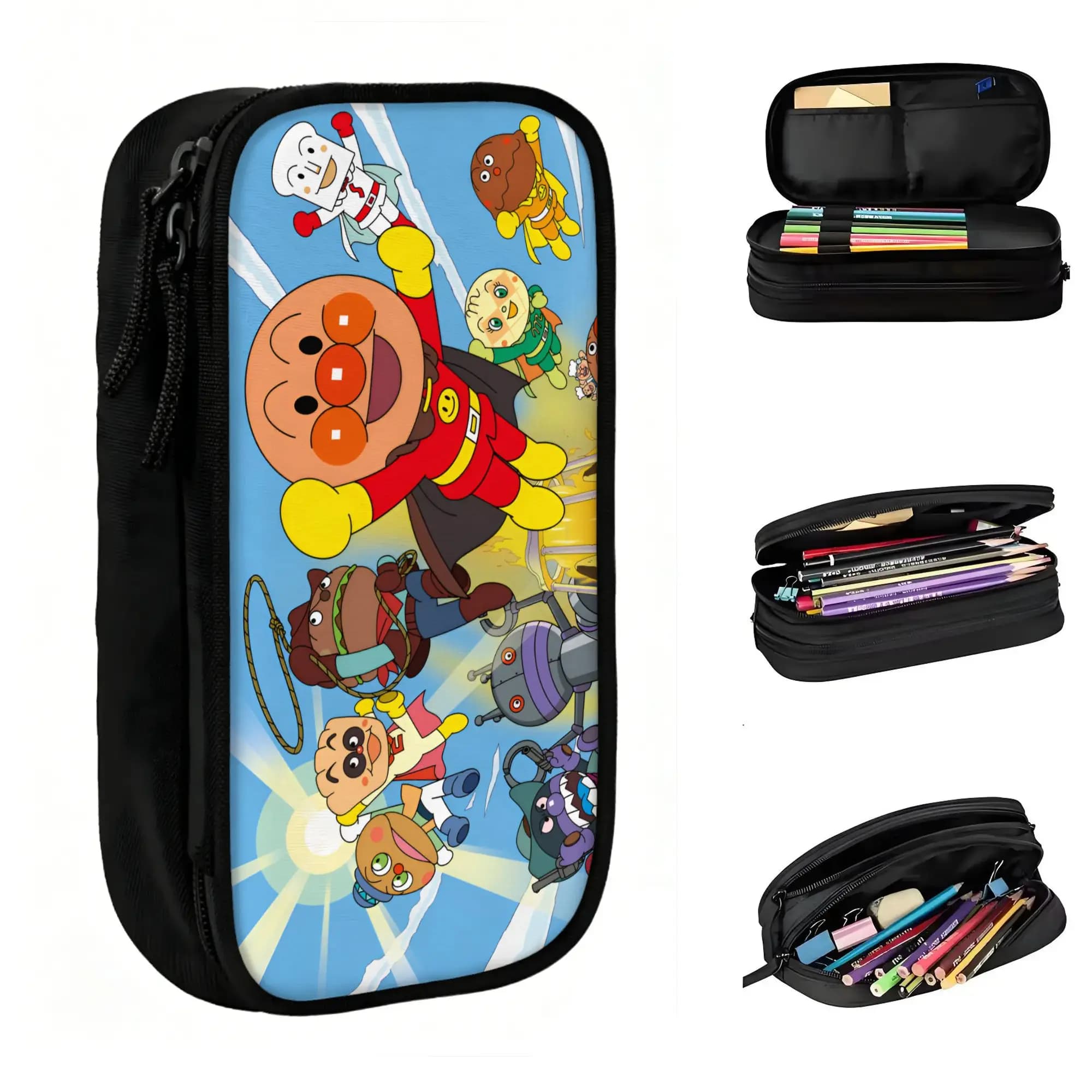 Custom Comic Anpanman Cartoons School Pencil Cases Girls Boys Big Capacity Mangas Pencil Box Students Stationery