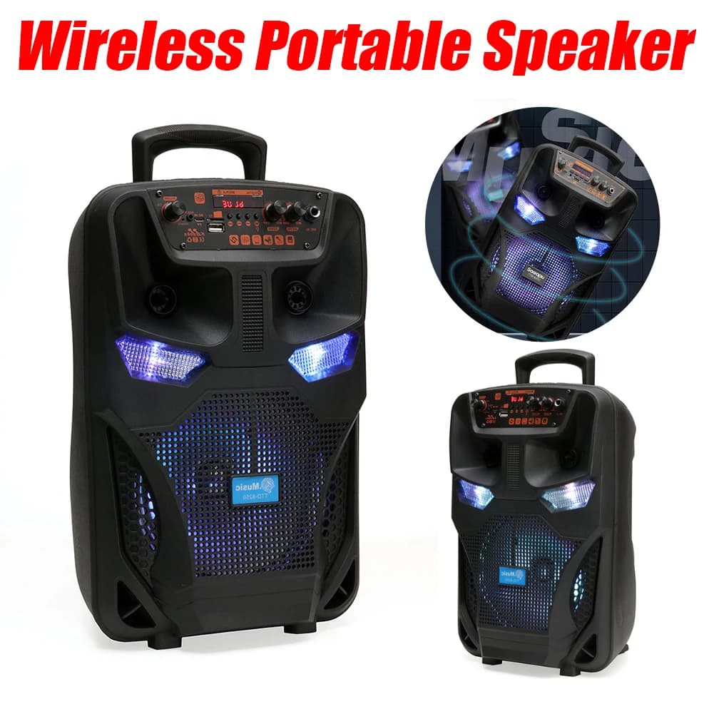 Altoparlante compatibile con Bluetooth, altoparlante portatile wireless con telecomando e microfono, subwoofer, supporto per radio FM