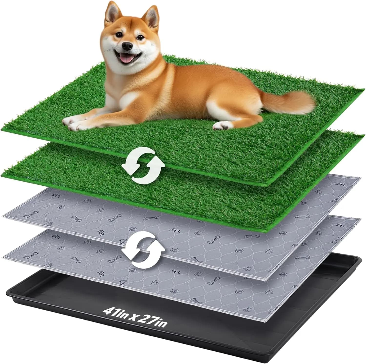Lettiera Portatile per Cani con Vassoio, Tappetino in Erba Sintetica 41''x27'' e Tappetini Lavabili per Uso Interno ed Esterno