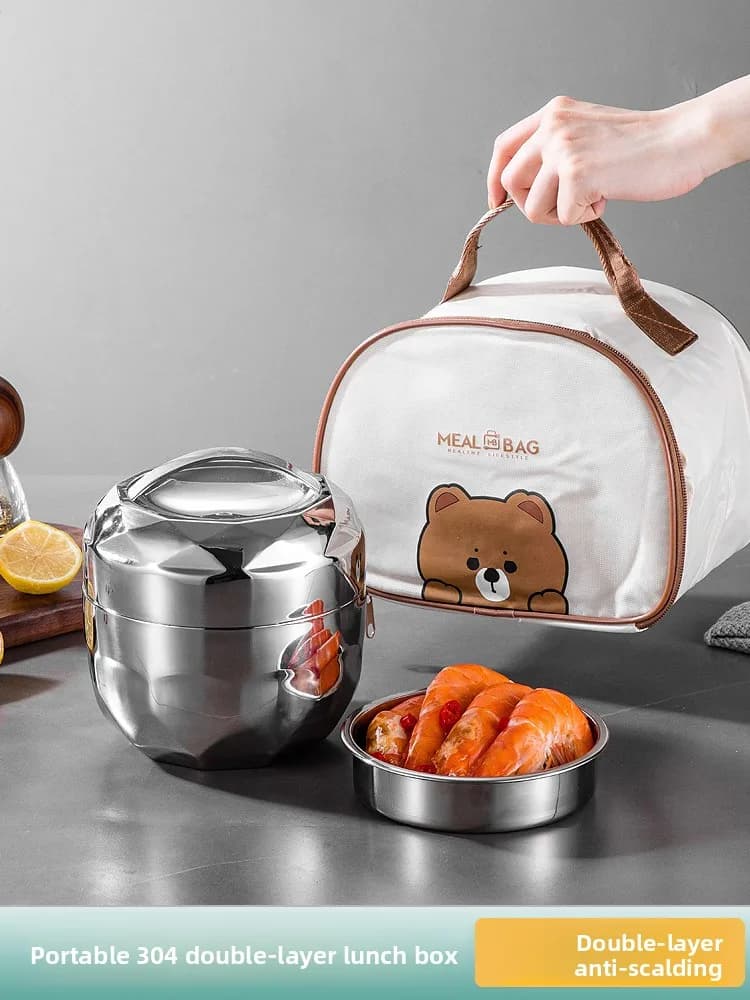 Contenitore per Pranzo a Doppio Strato in Acciaio Inox 304, Creativo e Isolato, per Lavoratori d'Ufficio e Studenti