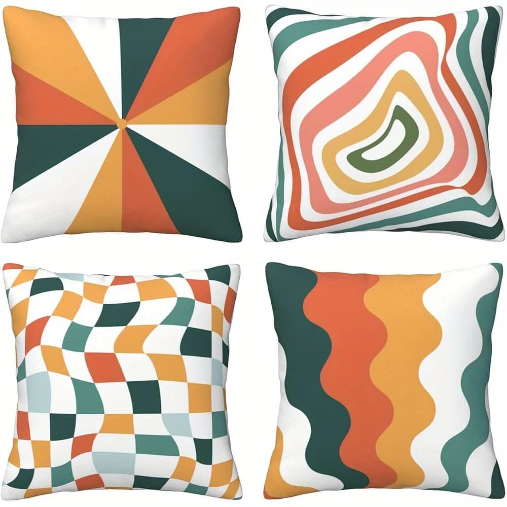 Fodera per cuscino con motivo geometrico vivace stampato su entrambi i lati, in peluche corto, adatta per soggiorni, camere da letto, divani.