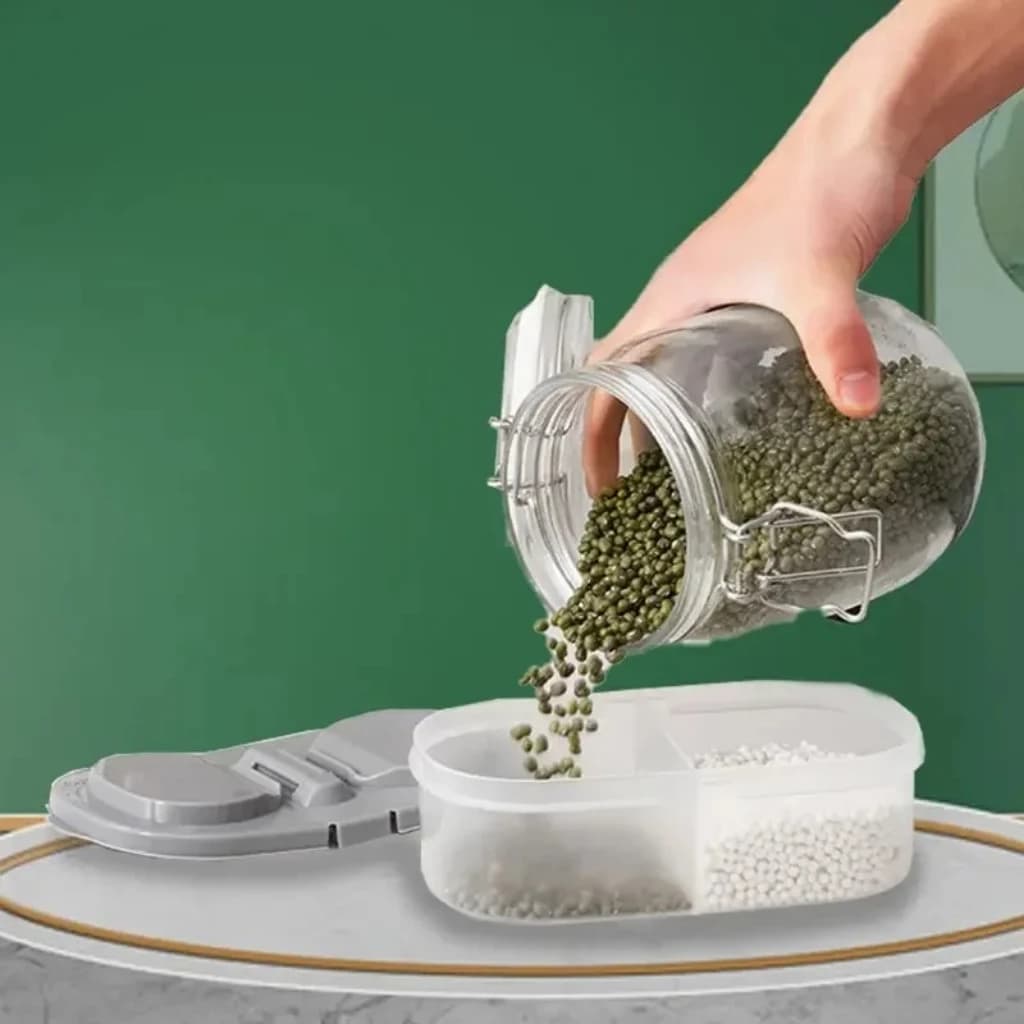 Contenitore per Alimenti a Doppio Scomparto con Coperchio, Barattolo Sigillante per Frutta Secca, Contenitore Multifunzionale in Plastica per Frigorifero