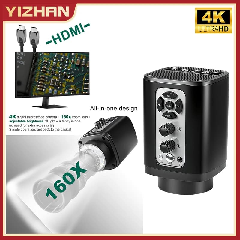 Microscopio Elettronico YIZHAN 4K HD con Luce Regolabile, Ingrandimento 160X, Strumenti di Riparazione con HDMI e Type-C, 1080P 60FPS