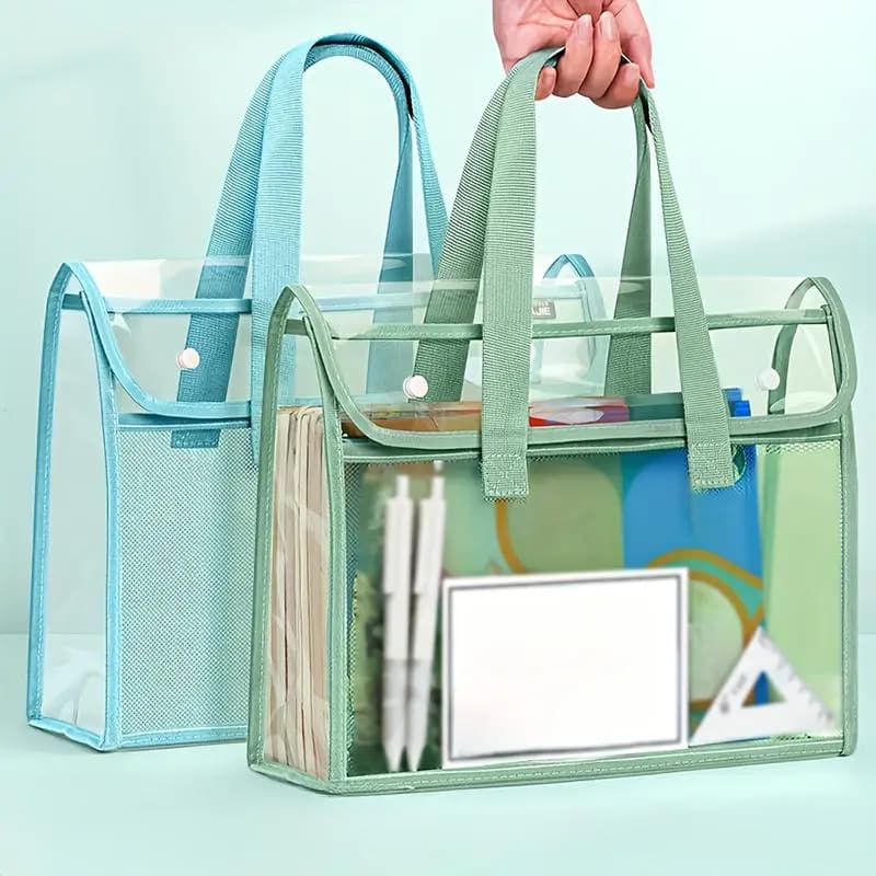 Borsa Portadocumenti Espandibile in PVC Trasparente Impermeabile Portatile di Grande Capacità con Chiusura Autoadesiva
