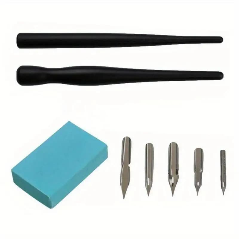 Cartoon Manga Pen Tip Set Calligraphy Drawing Tools 5 Nibs Holder Eraser