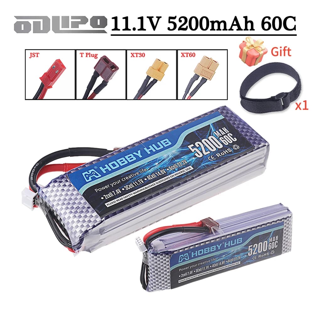 1PCS 3S Lipo Batteria 11.1V 5200mah 60C Per RC Auto Quadcopter Drone Aereo Elicottero, 3S 11.1V Batteria Con XT60 Deans T