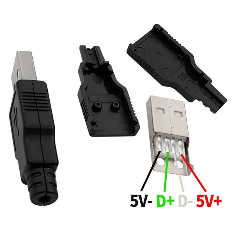10 USB connectors type A male and female 4 pin with black plastic cover, DIY kit type A