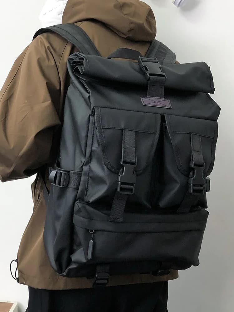 Advanced Sense Large Capacity Leisure Travel Workwear Rolled Mouth Waterproof College Student Backpack Laptop Bag for Men