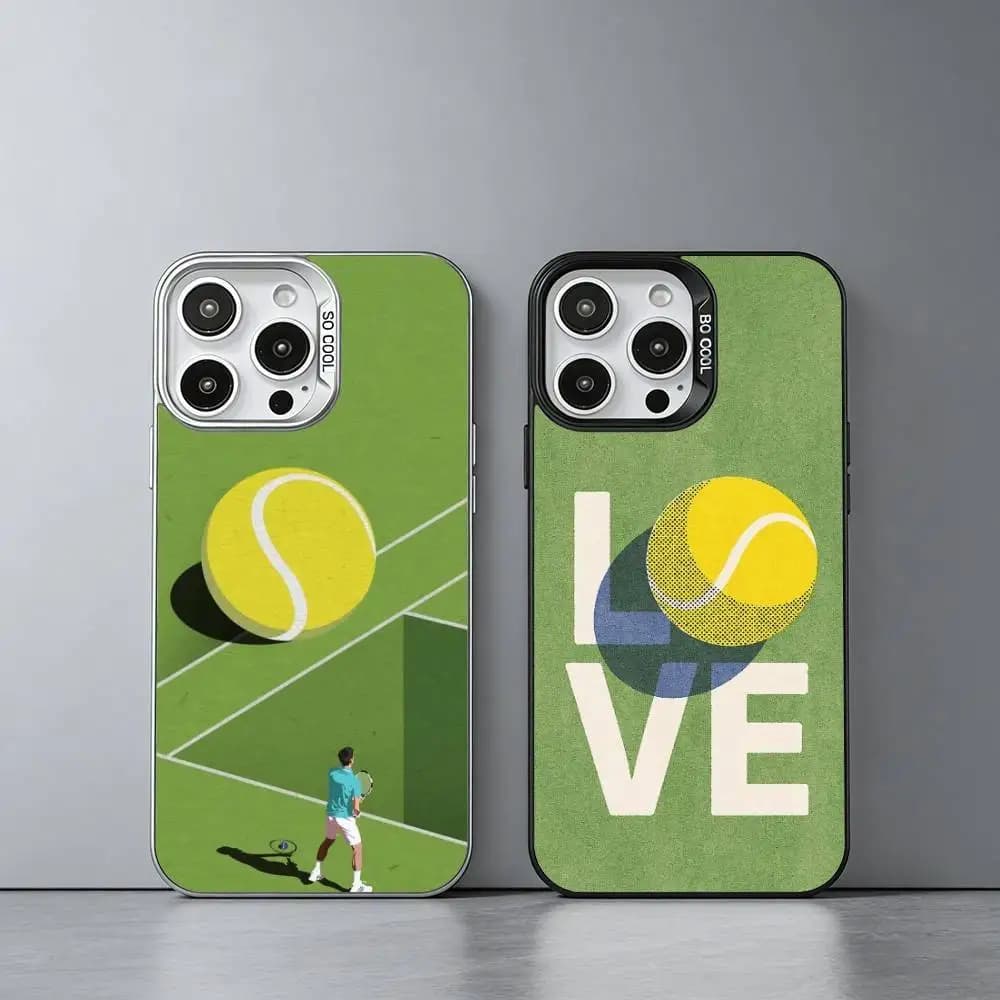 Custodia per telefono T-Tennis B-Ball S-Sport per iPhone 17, 16, 15, 14, 13, 12, 11 Plus, Pro Max, XS, color argento