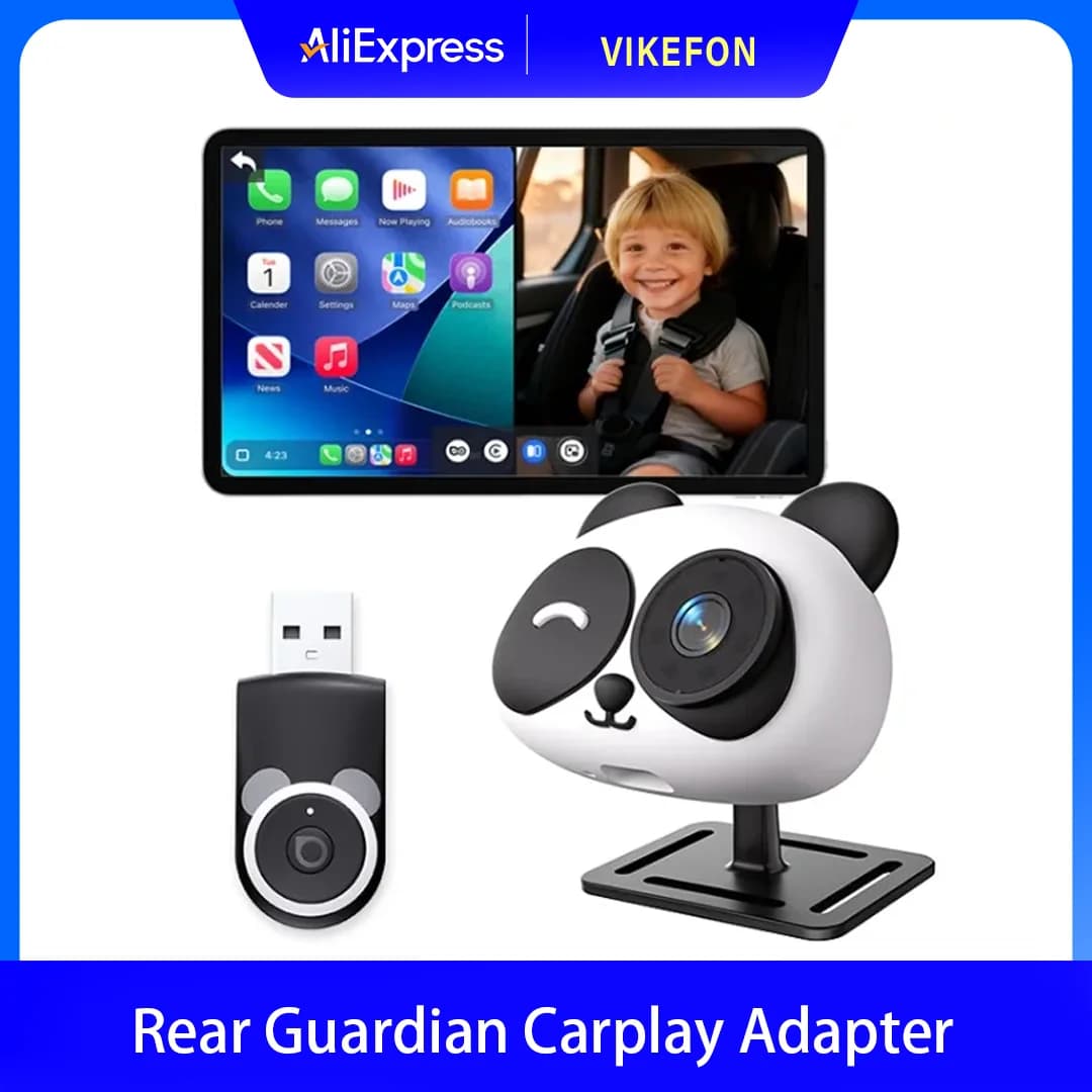 Adattatore CarPlay Wireless VIKEFON Cabin Care con Telecamera per Auto HD 1080P per Bambini 150° ° Monitor per sedile posteriore con visione notturna grandangolare e schermo diviso