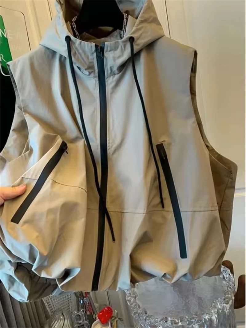 Gilet con cappuccio alla moda Abbigliamento da lavoro casual da donna Giacca senza maniche Gilet da pendolarismo con cerniera Capispalla femminile