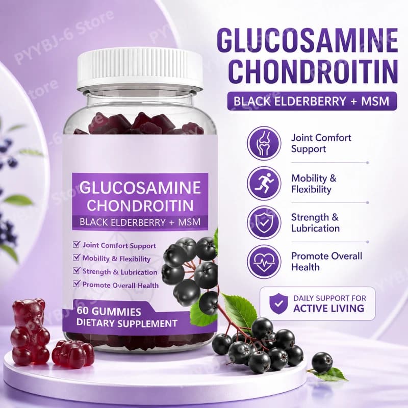 Integratore di Glucosamina e Condroitina con Sambuco Nero e MSM per la Salute e la Mobilità Articolare degli Adulti, 60 Gommose