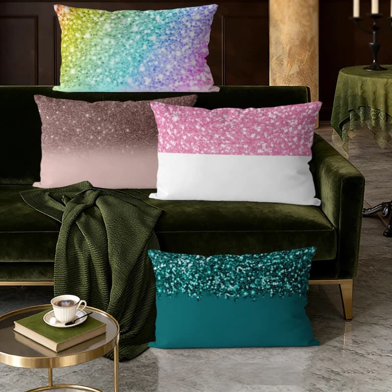 Fodere per cuscini lombari con glitter sfumati, adatte per divano, camera da letto, auto, cuscino rettangolare per la schiena