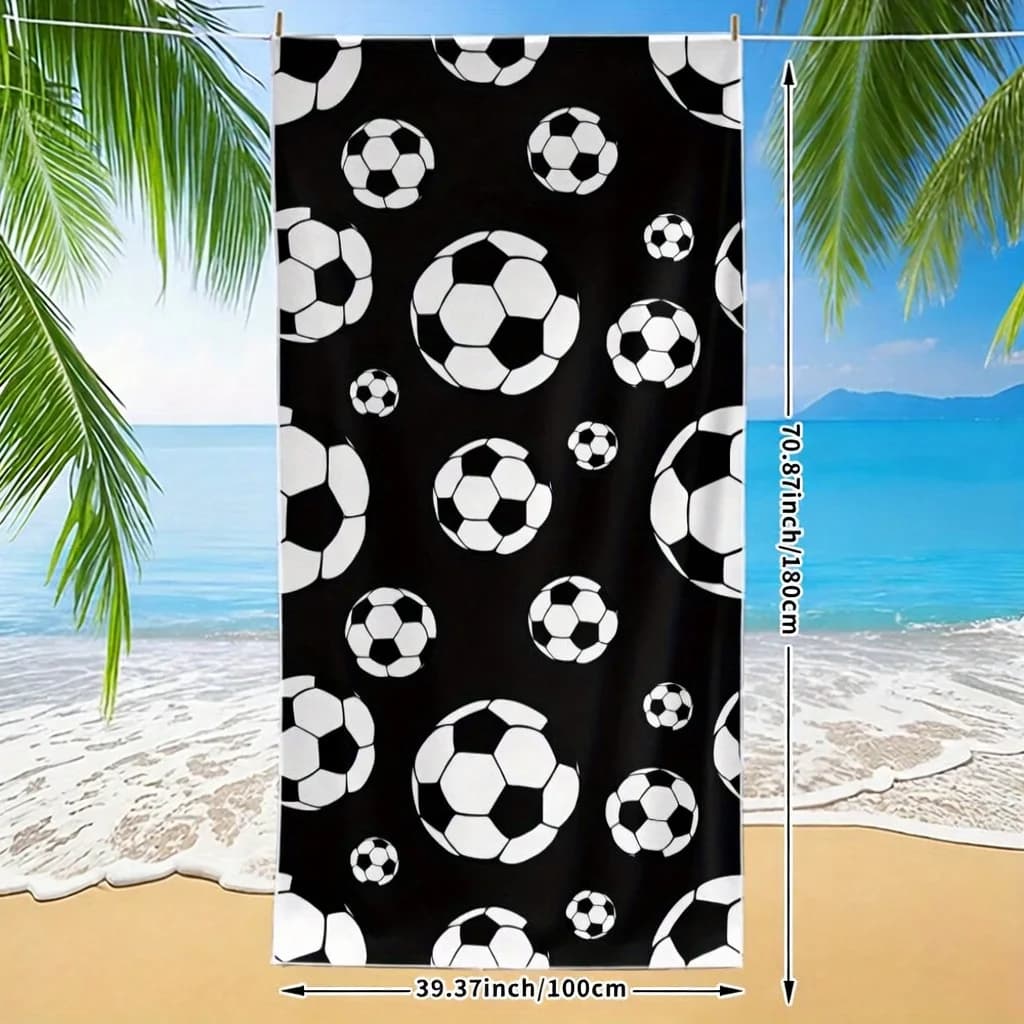 Asciugamano da spiaggia con stampa calcio, tema sportivo, microfibra morbida ad asciugatura rapida e altamente assorbente per piscina, viaggi, campeggio