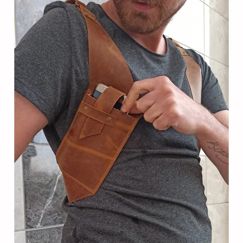 Steampunk medievale doppia tasca gilet borsa spalla pettorale cintura cintura Retro telefono borsa Anime borsa portafoglio cinturino fondina borsa uomo