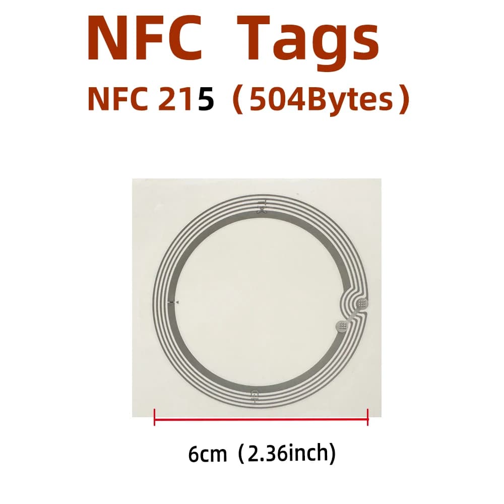 Adesivo NFC Ntag215 213 da 60mm di grandi dimensioni, con chip per scrivere link web e riprodurre musica, ultra sensibile, anti-metallo, per ispezione.