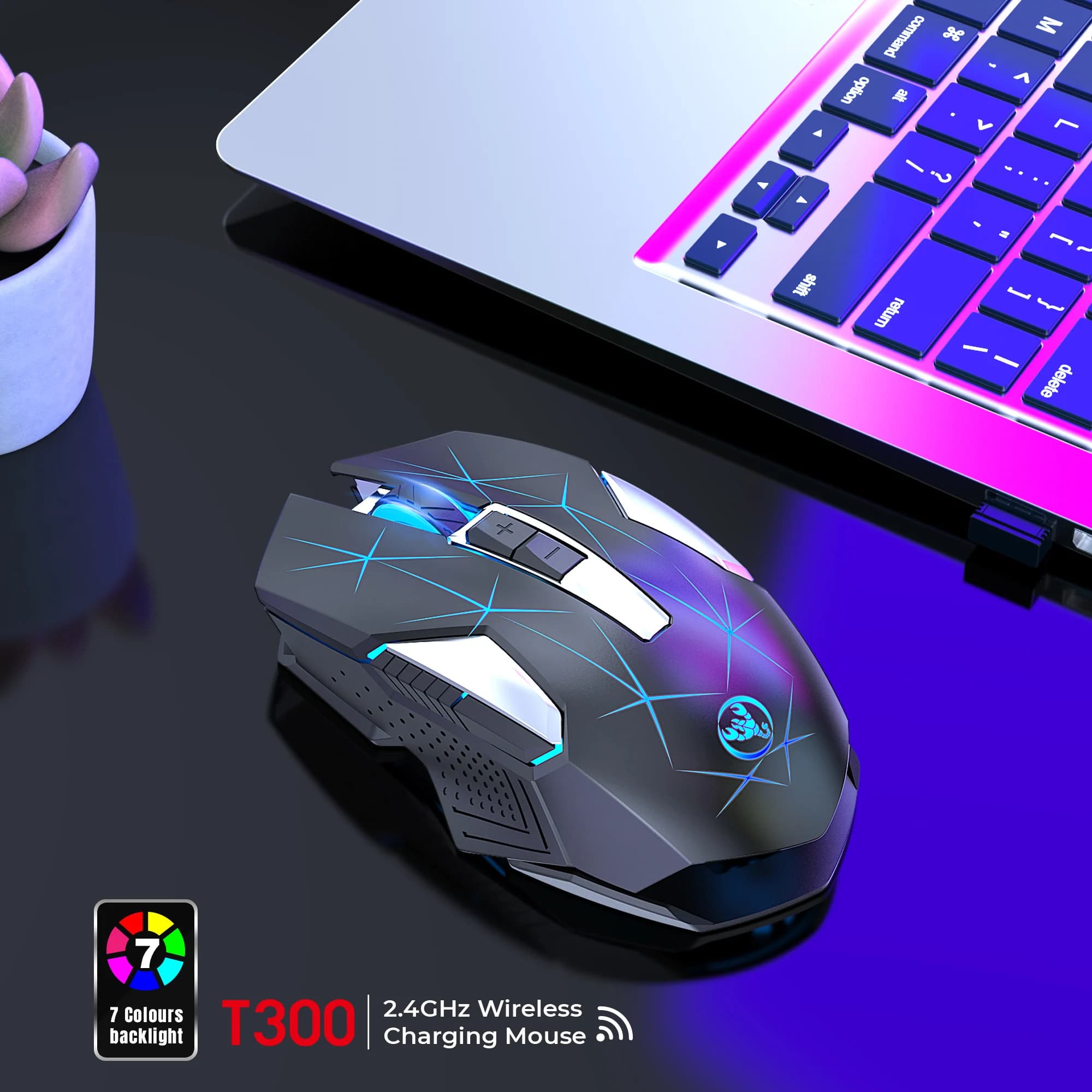 Hot Sale HXSJ T300 2.4G Wireless Gaming Mouse 600mAh Rechargeable Colorful RGB Laptop 7D Optical Mouse for Laptop