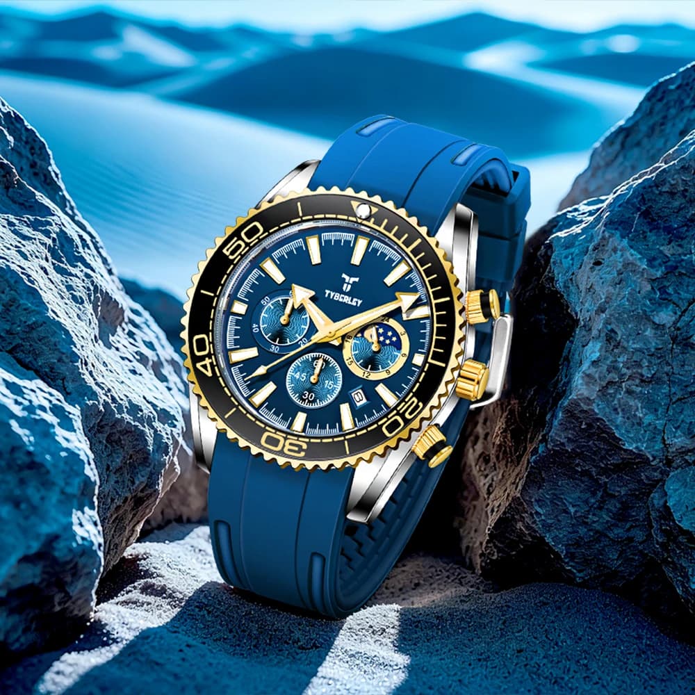 Nuovo orologio da uomo TYBERLEY 43MM 2026, orologio al quarzo di lusso con fasi lunari, cronografo sportivo e calendario per uomo