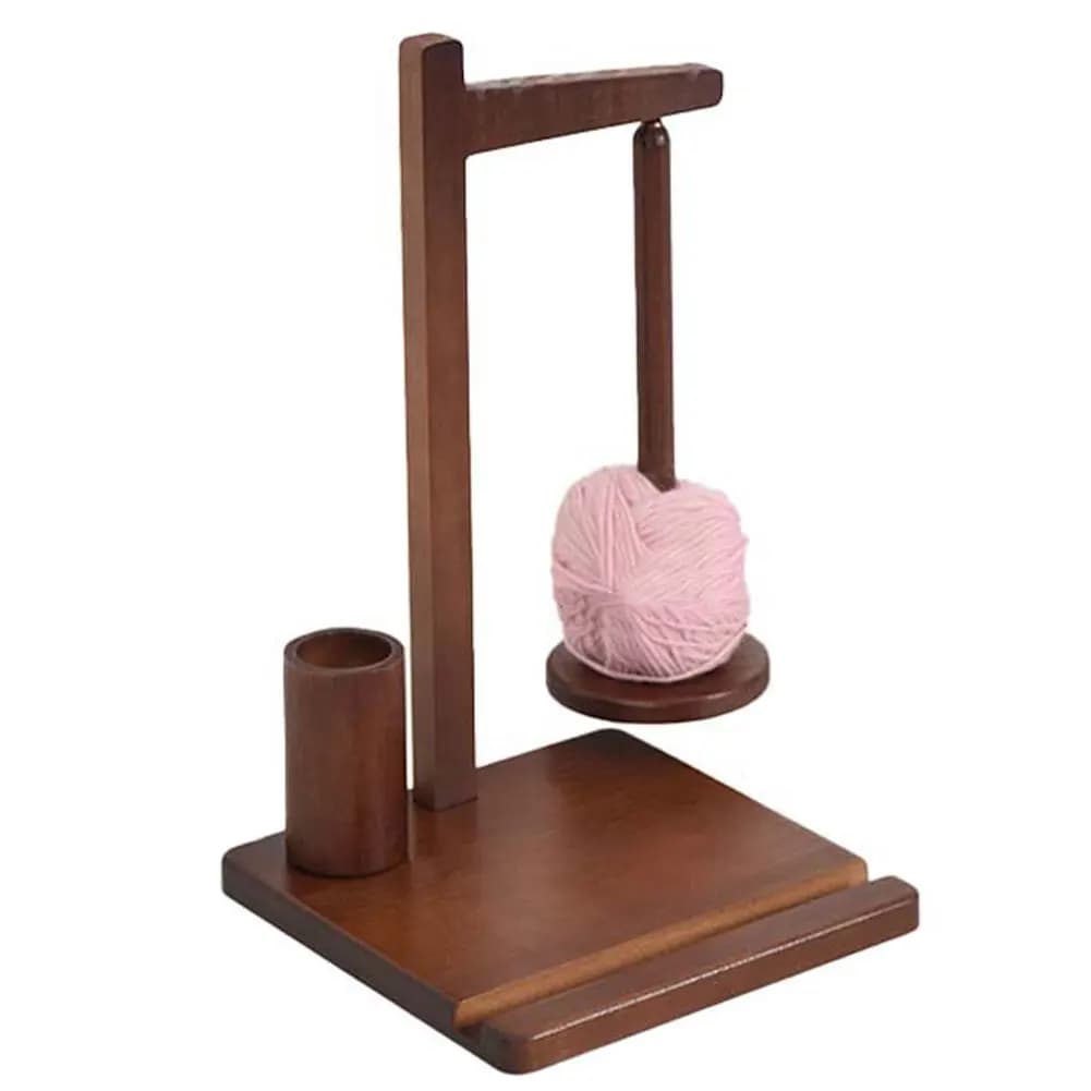 Porta Filati in Legno 3-in-1 con Supporto per Telefono, Porta Rocchetti Girevole, Avvolgitore per Filati e Rocchetti di Lana per Mamma e Nonna