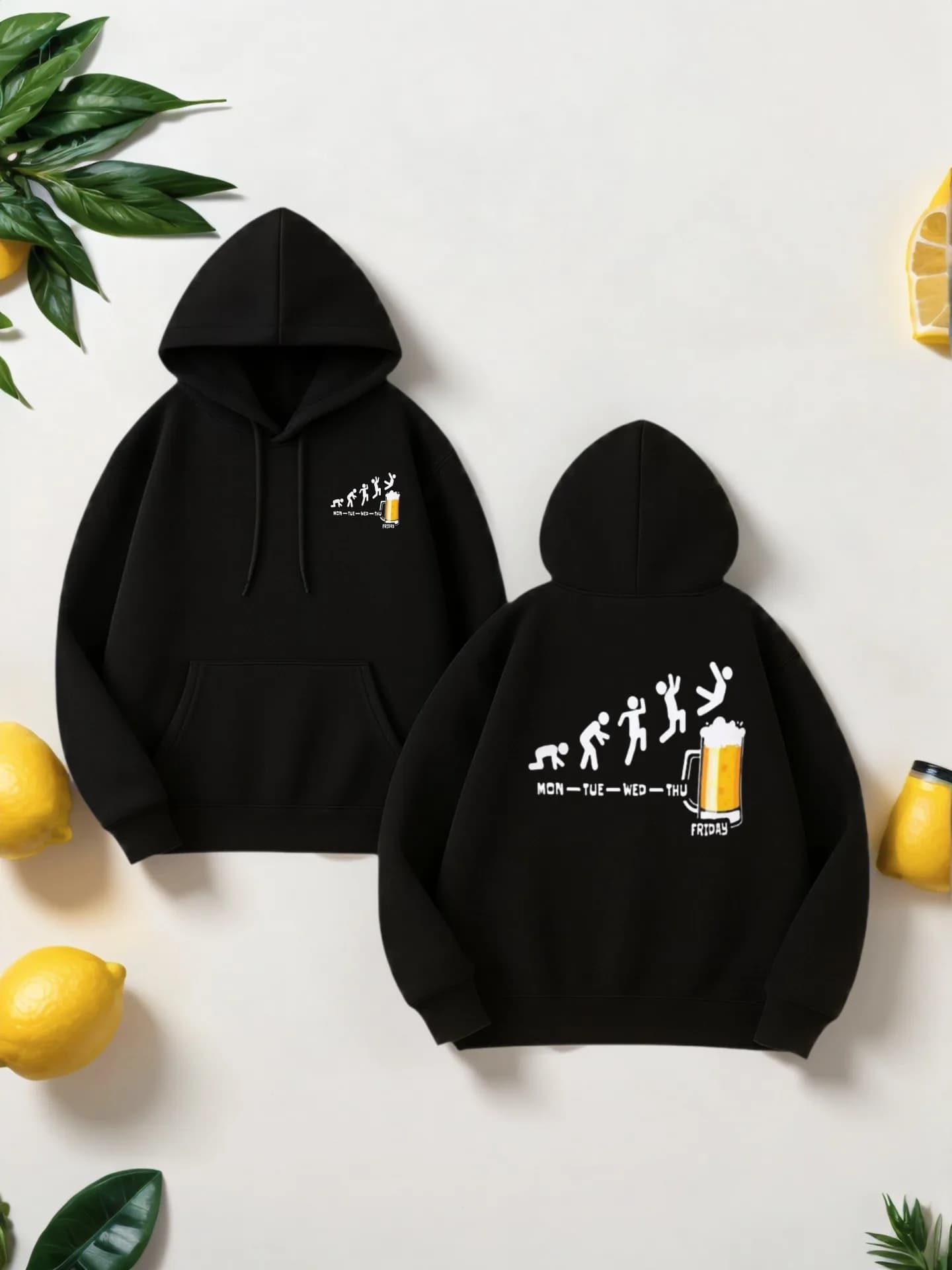 Felpa con cappuccio grafica da uomo, stampa a tema birra, stile casual, foderata in pile, per giovani uomini, da indossare tutti i giorni