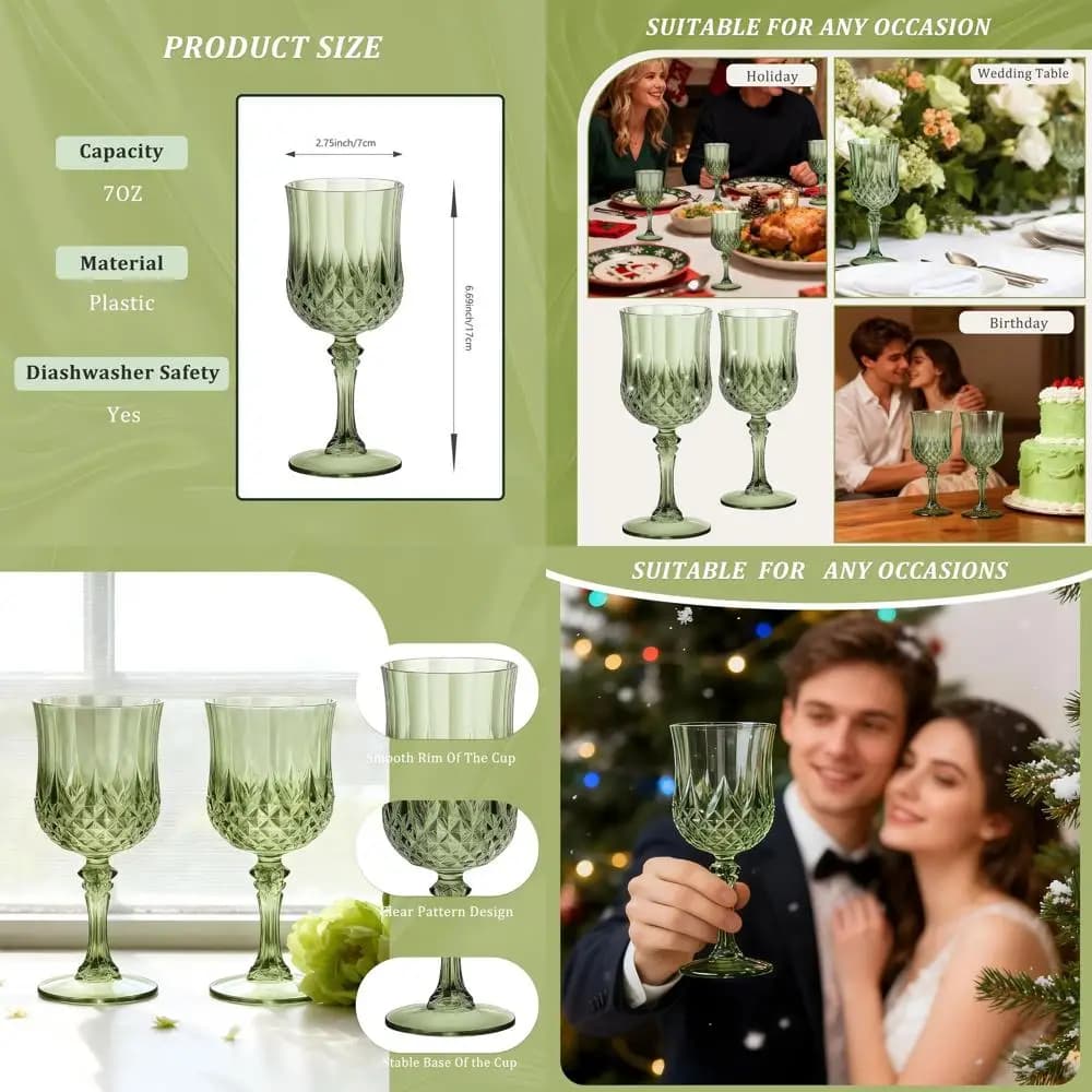 Bicchieri di Plastica Monouso Verde Chiaro da 7oz - Ideali per Feste, Matrimoni ed Eventi Speciali
