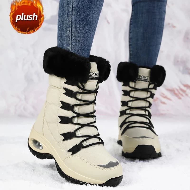 Stivali da neve invernali da donna in pelle scamosciata impermeabile calda peluche suola in gomma antiscivolo sci escursionismo scarpa elegante tinta unita Zapatillas Mujer