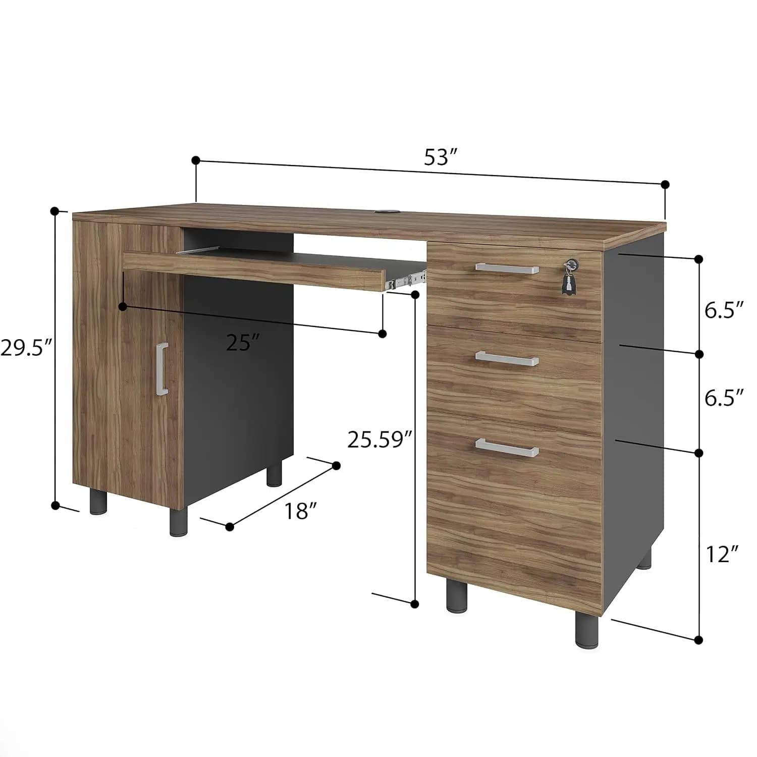 53 Inch Computer Desk with Lockable Drawers, Storage Cabinet, Keyboard Tray & Cable Management, Study Desk Customized