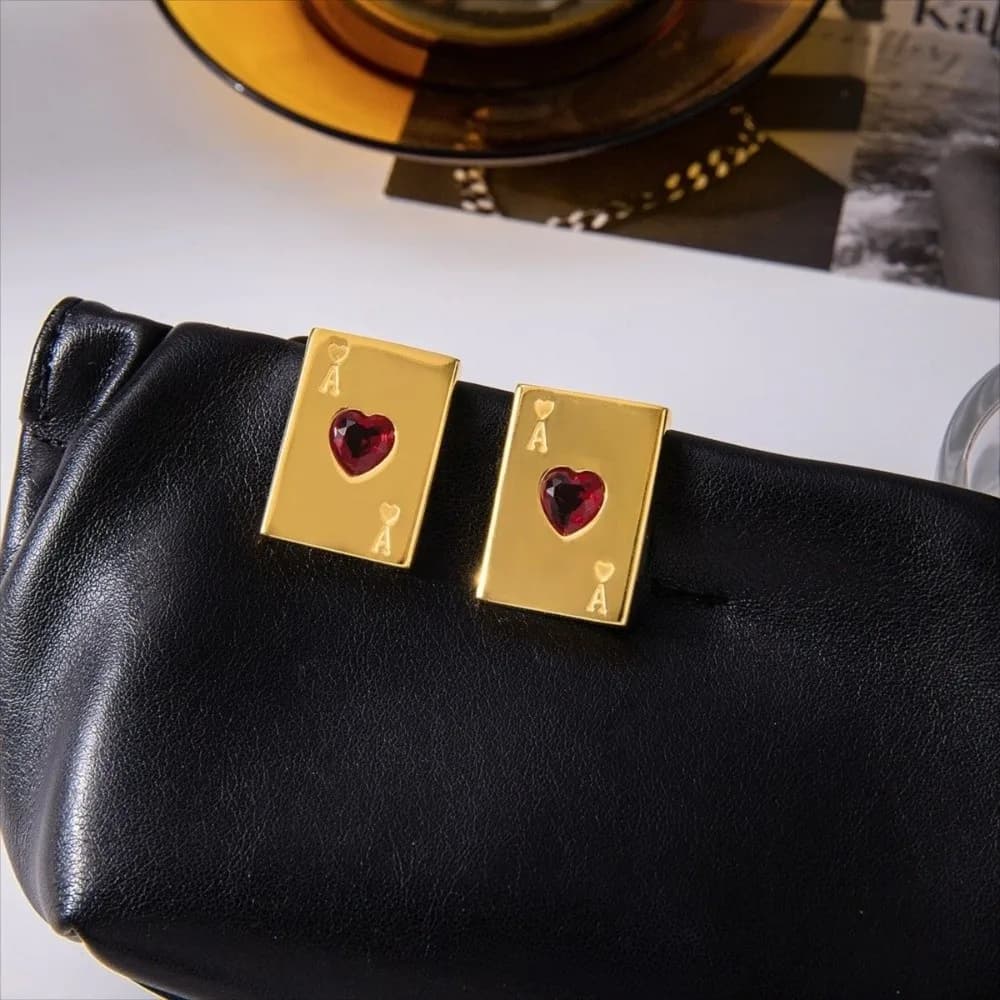 Orecchini a Forma di Cuore Rosso Placcati in Oro 18K, Eleganti Orecchini in Acciaio Inossidabile, Semplici Orecchini a Perno, Gioielli da Donna, Idea Regalo