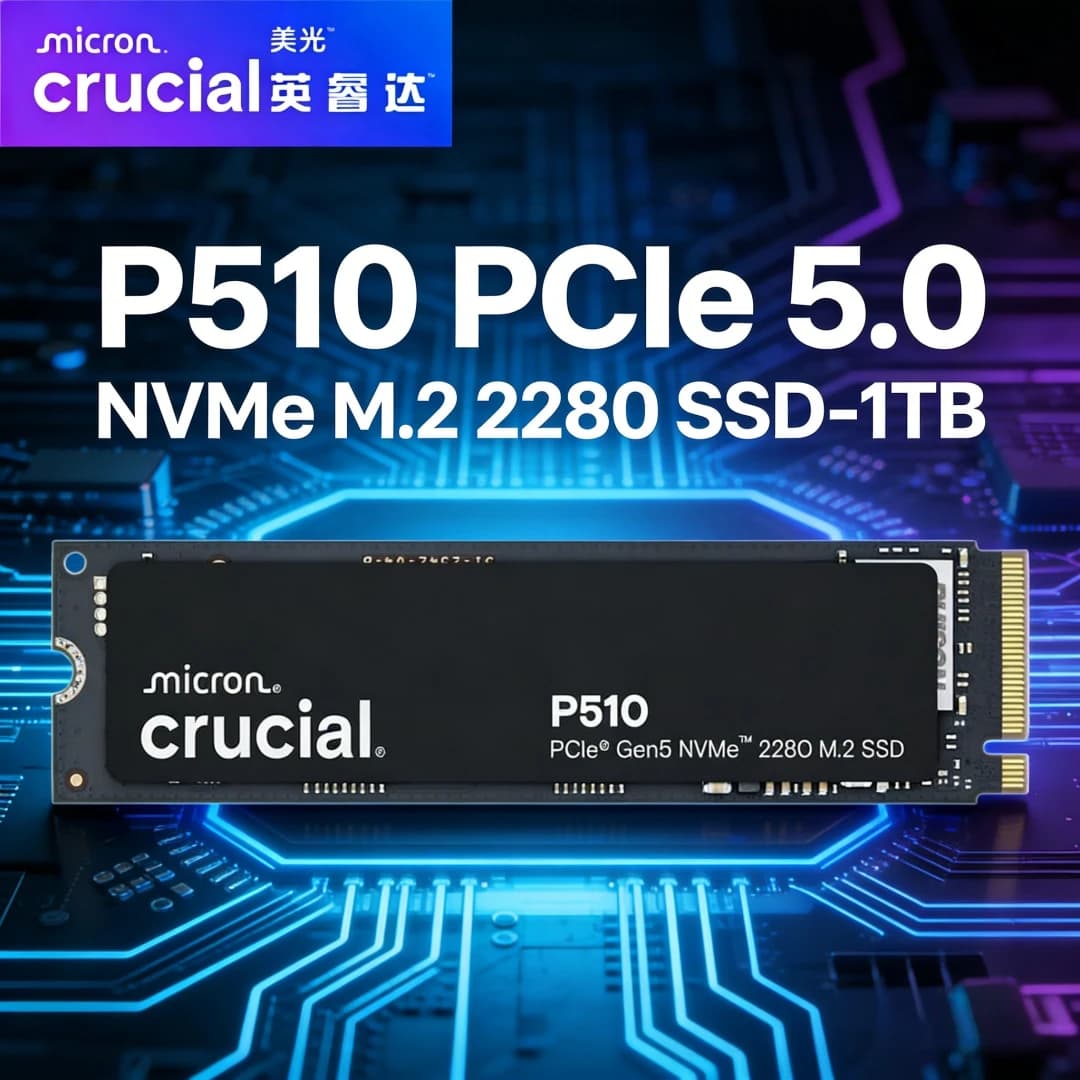 Crucial P510 PCIe Gen5 NVMe 1TB 2TB SSD, Up to 11,000MB/s, TLC NAND, Laptop & Desktop (PC) Compatible, for Gamers & Creatives