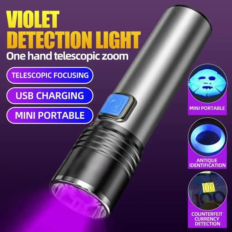 Torcia UV ricaricabile USB per rilevamento urina di animali domestici Torcia UV in resina curata da 395 nm Zoom a luce nera