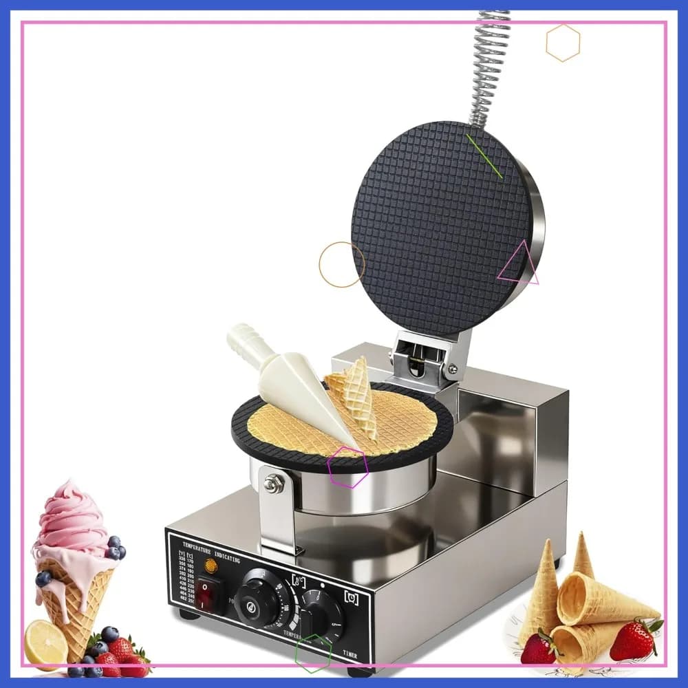 Macchina per Coni Gelato Commerciale 110V 1300W, Antiaderente, con Controllo Temperatura e Tempo per Ristoranti