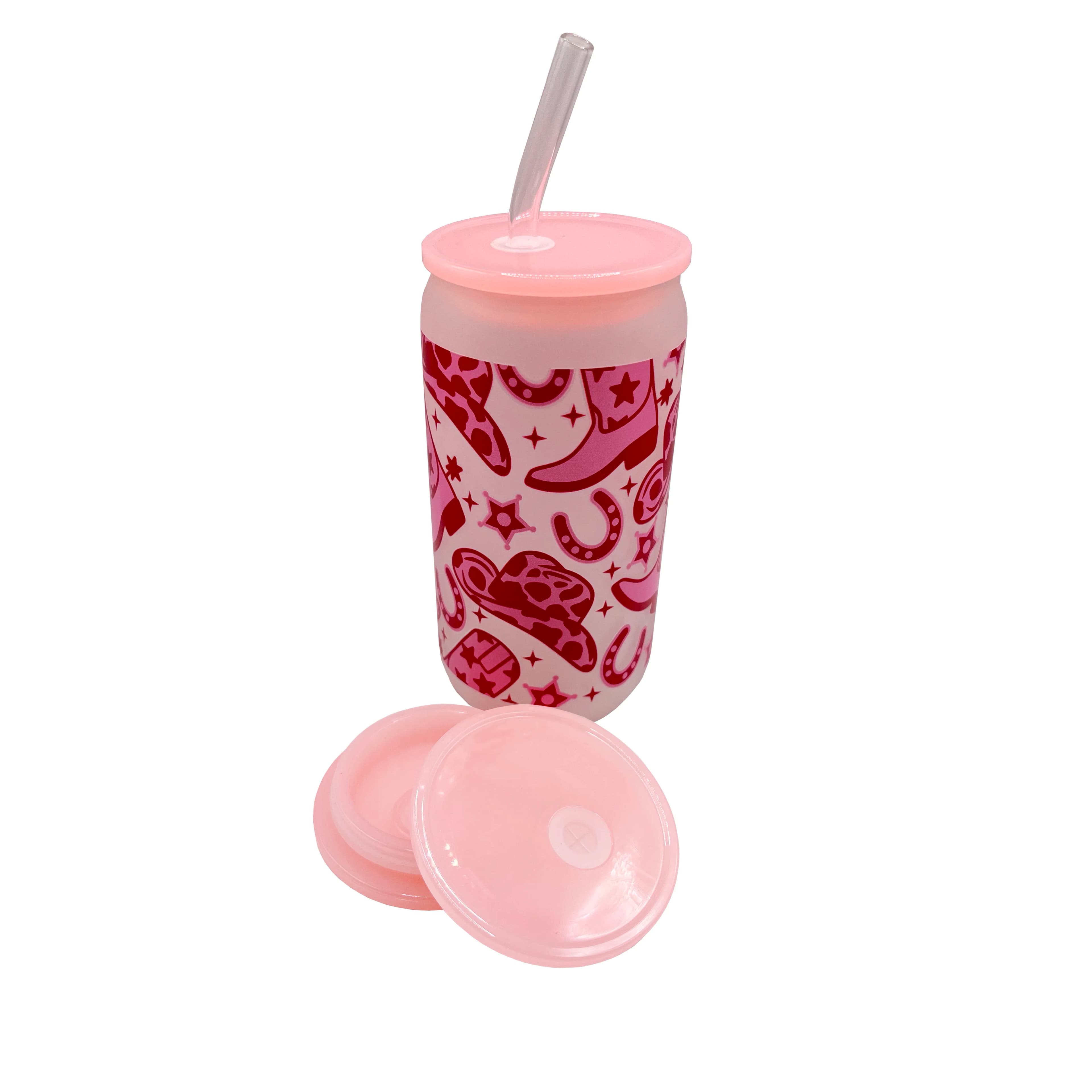 Western Cowgirl Beer Glass Iced Coffee 16oz with Bamboo Lid Metal Straw and Cleaning Brush Cowboy Boots Disco Drinking Glass Boho Preppy Coffee Decor Gift Idea