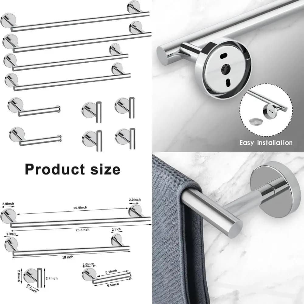 Set hardware da bagno cromato - 10 pezzi con portasciugamani, gancio per accappatoio, porta carta igienica e accessori