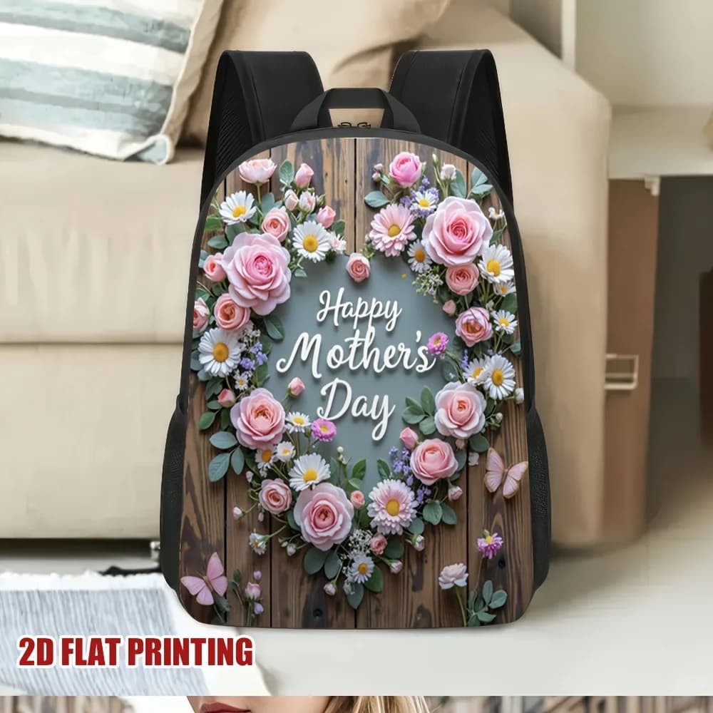 1 elegante zaino con stampa floreale per la festa della mamma - Poliestere leggero e resistente con tracolla regolabile rimovibile