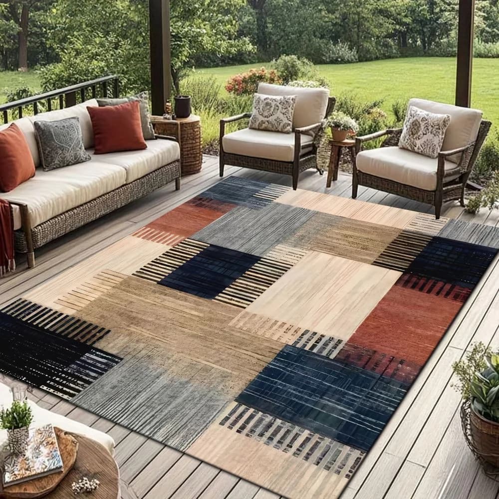 VIKAMA Tappeto Moderno Geometrico da Esterno Lavabile Facile da Pulire per Soggiorno Camera da Letto Tappetino da Patio Picnic Camper Decorazione Casa
