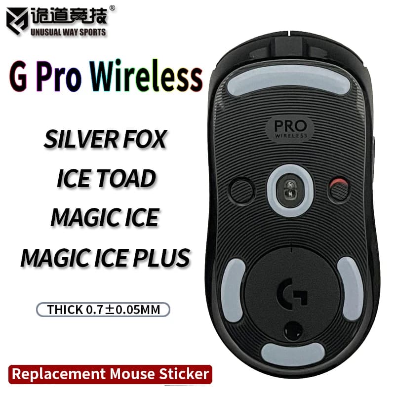 InsolitoWaySports Mouse Pattini Piedi Logitech G Pro 2 Wireless GPW4 Scivola Bordo Curvo Magic Ice Silver Black Fox Versione GPW