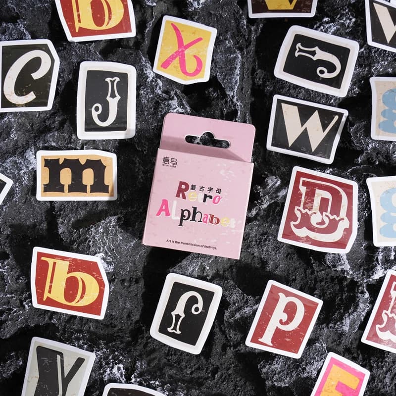 Card Lover 46 Pcs [Vintage Alphabet Series] Vintage Journal Stickers Box Stickers Paper Scrapbooking Material Scrapbook Kit