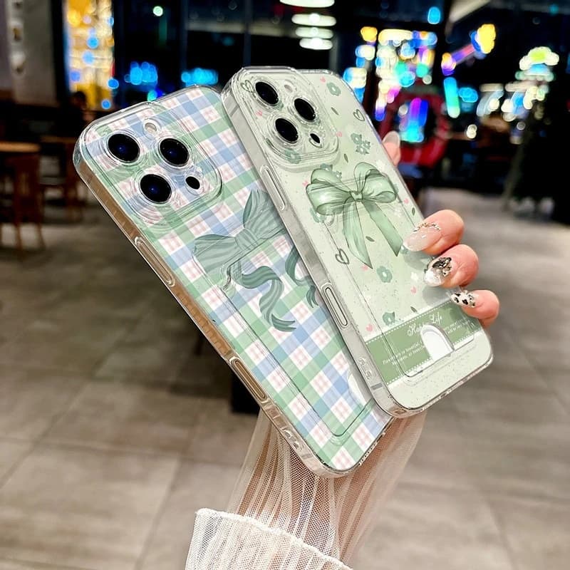 Wallet card phone case with cute bow for Huawei Y9S Y9A Y9 Y7 Y6 Y5 Prime 2019 2018 Y8S Y6S Y6P Case with green bow Soft paper case