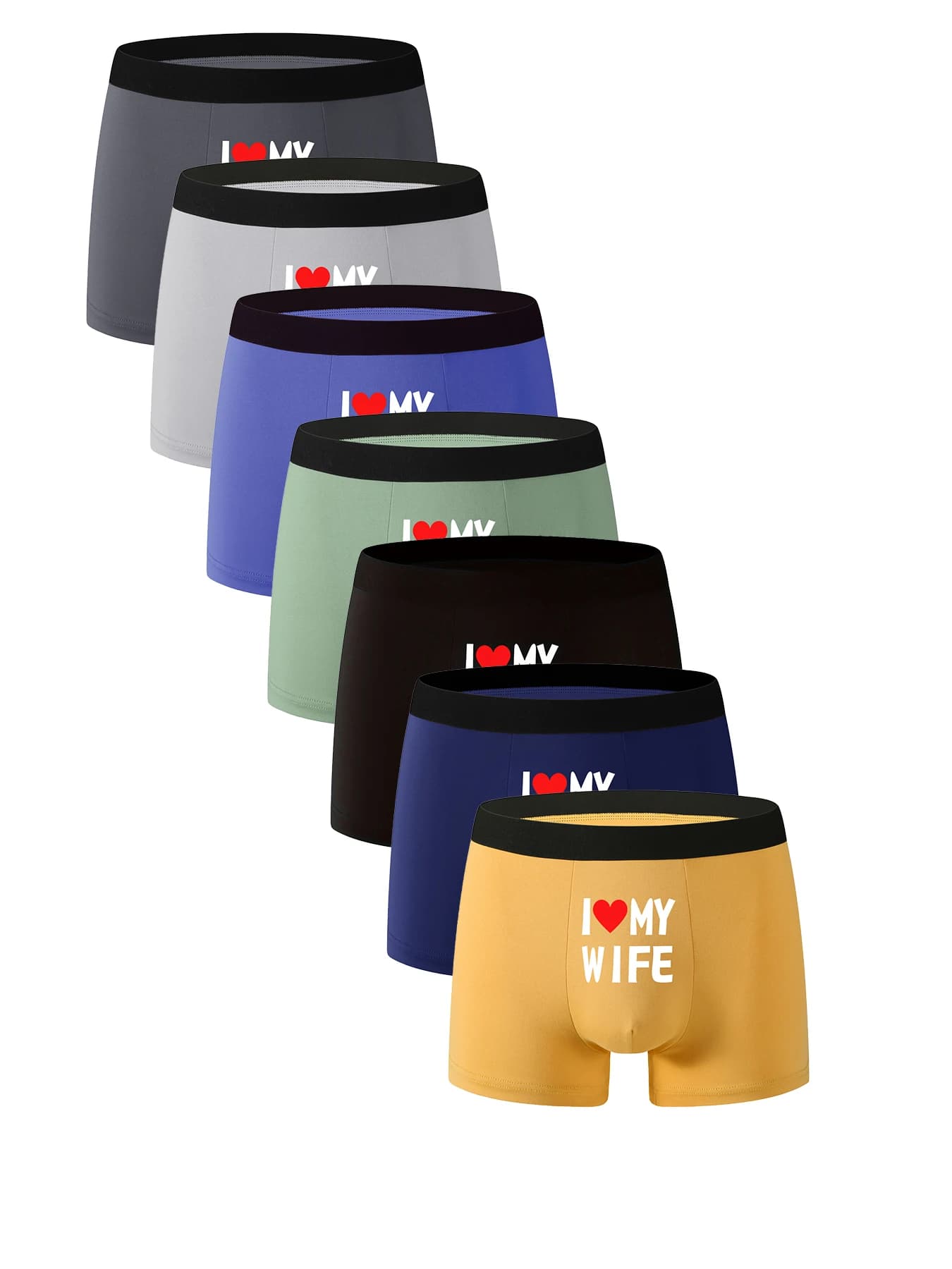 Confezione da 7 boxer in poliestere da uomo - "I ❤️ Set intimo multicolore con stampa MY WIFE".