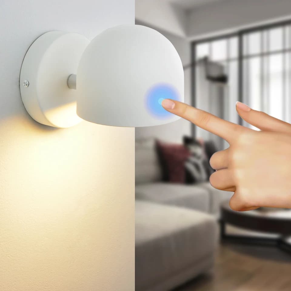 Nordic LED Indoor Wall Lamps Touch Dimming Wall Light Black White Hotel Aisle Bedroom Bedside Reading Wall Sconce