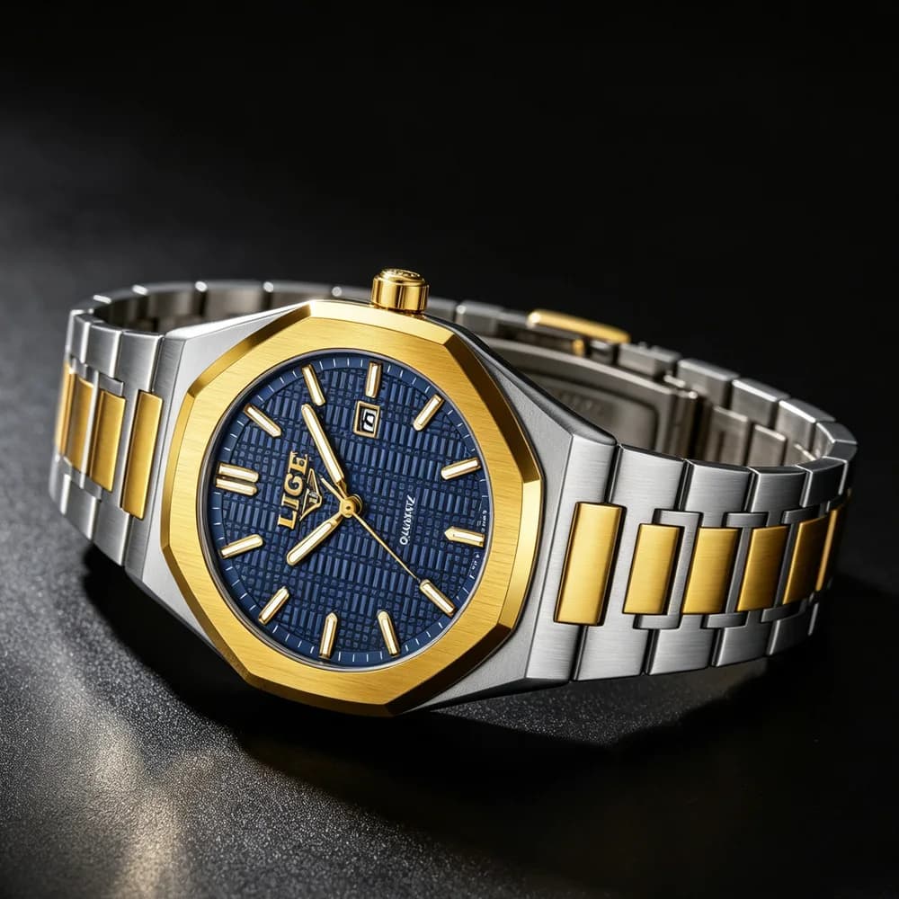 Orologio da polso da uomo LIGE di lusso, impermeabile, luminoso, con datario, in acciaio inossidabile, al quarzo, sportivo.