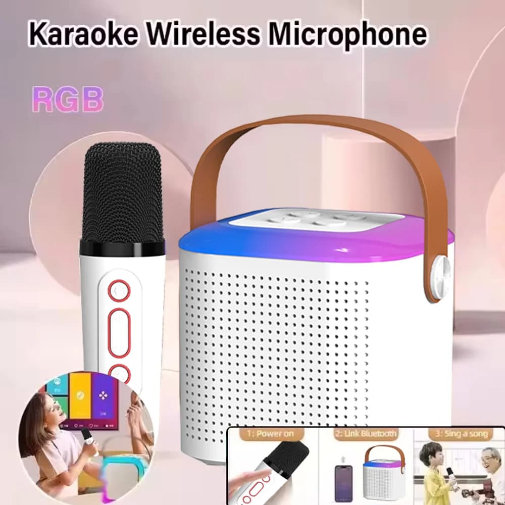 Microfoni doppi wireless portatili, macchina per karaoke, sistema KTV domestico, altoparlante Bluetooth, stereo HIFI surround, per regali per feste per bambini