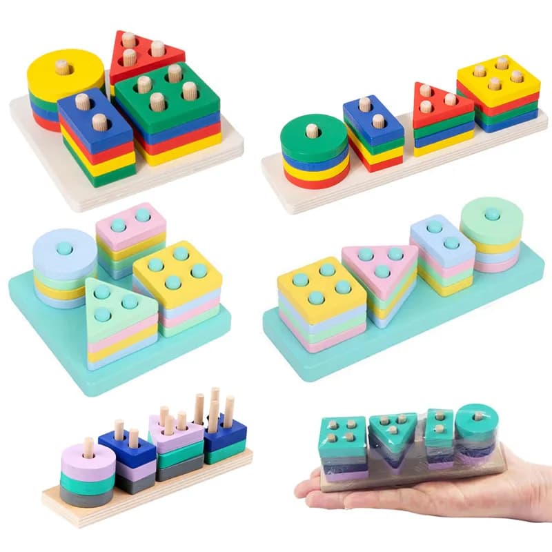 Blocchi di costruzione di giocattoli a colonna in legno da 1 pezzo Puntelli di intelligenza per l'educazione della prima infanzia cognitiva Montessori di forma geometrica TMZ