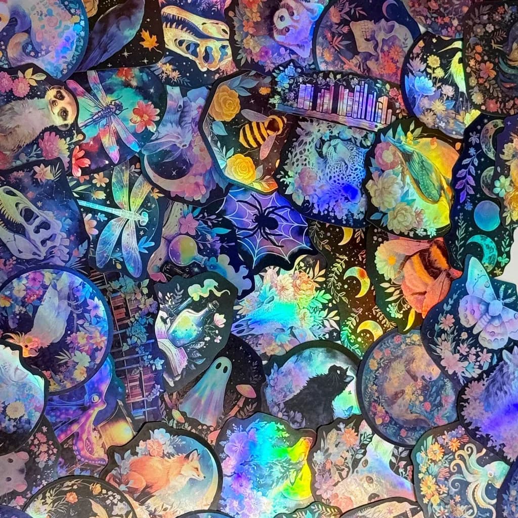 50 adesivi per graffiti con creature creative laser a forma di cartone animato, decorazioni impermeabili per chitarre, quaderni e bagagli fai da te (negozio anime mondo)