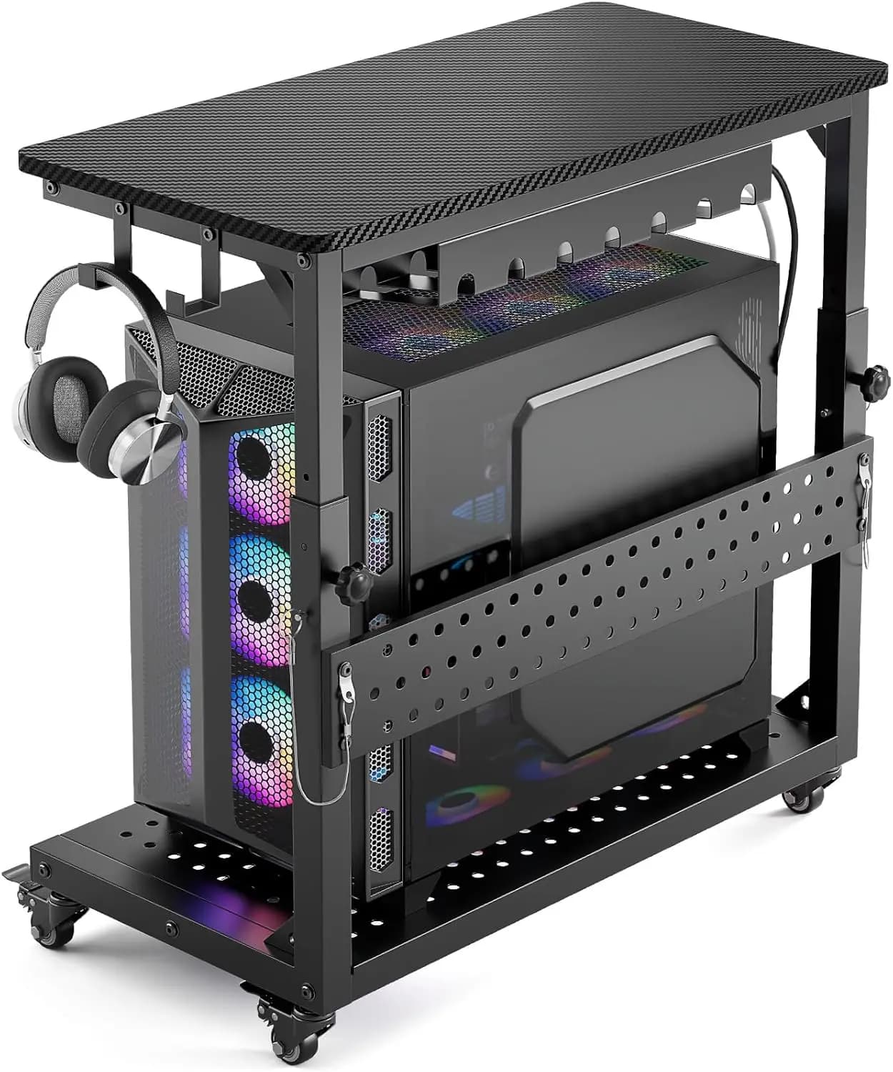 Carrello PC Regolabile e Resistente con Gestione Cavi per Gaming e Case Full-Tower
