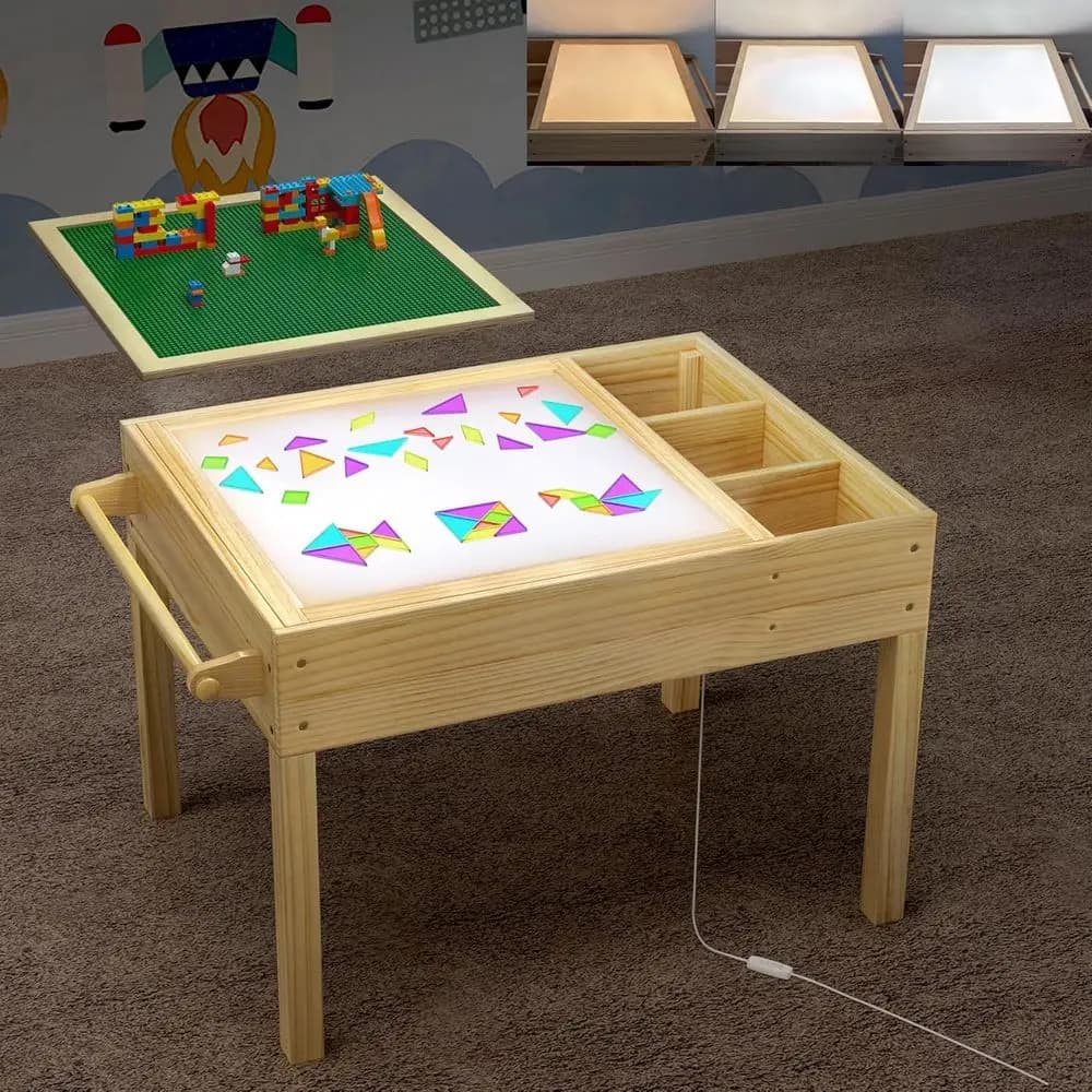 All-in-One Kids Activity Table with Storage, LED Sensory, Building Blocks, and Art Station for Ages 3+