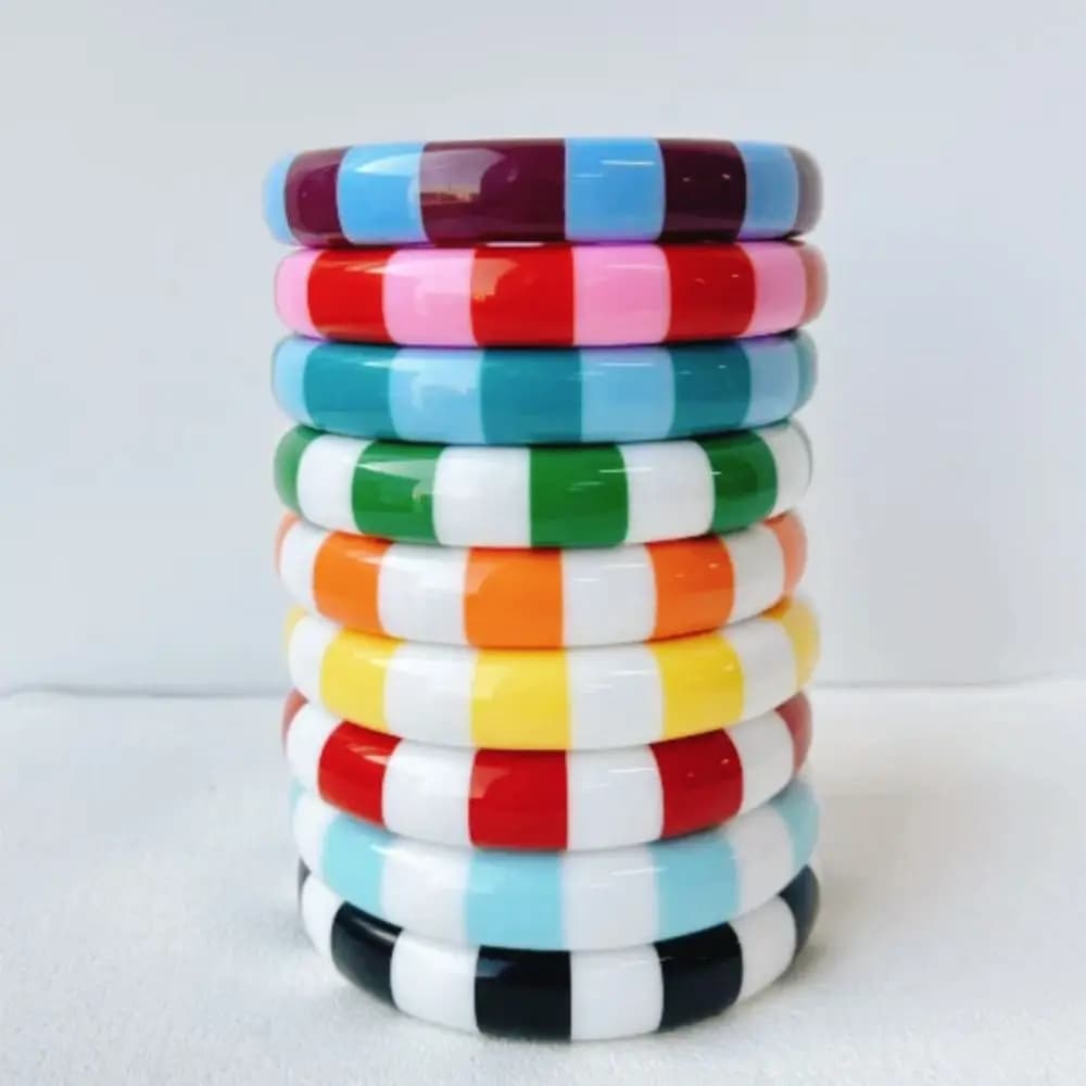 Braccialetti in Resina Acrilica, Bracciali Boho con Blocchi di Colore, Anelli da Polso Geometrici per Donne