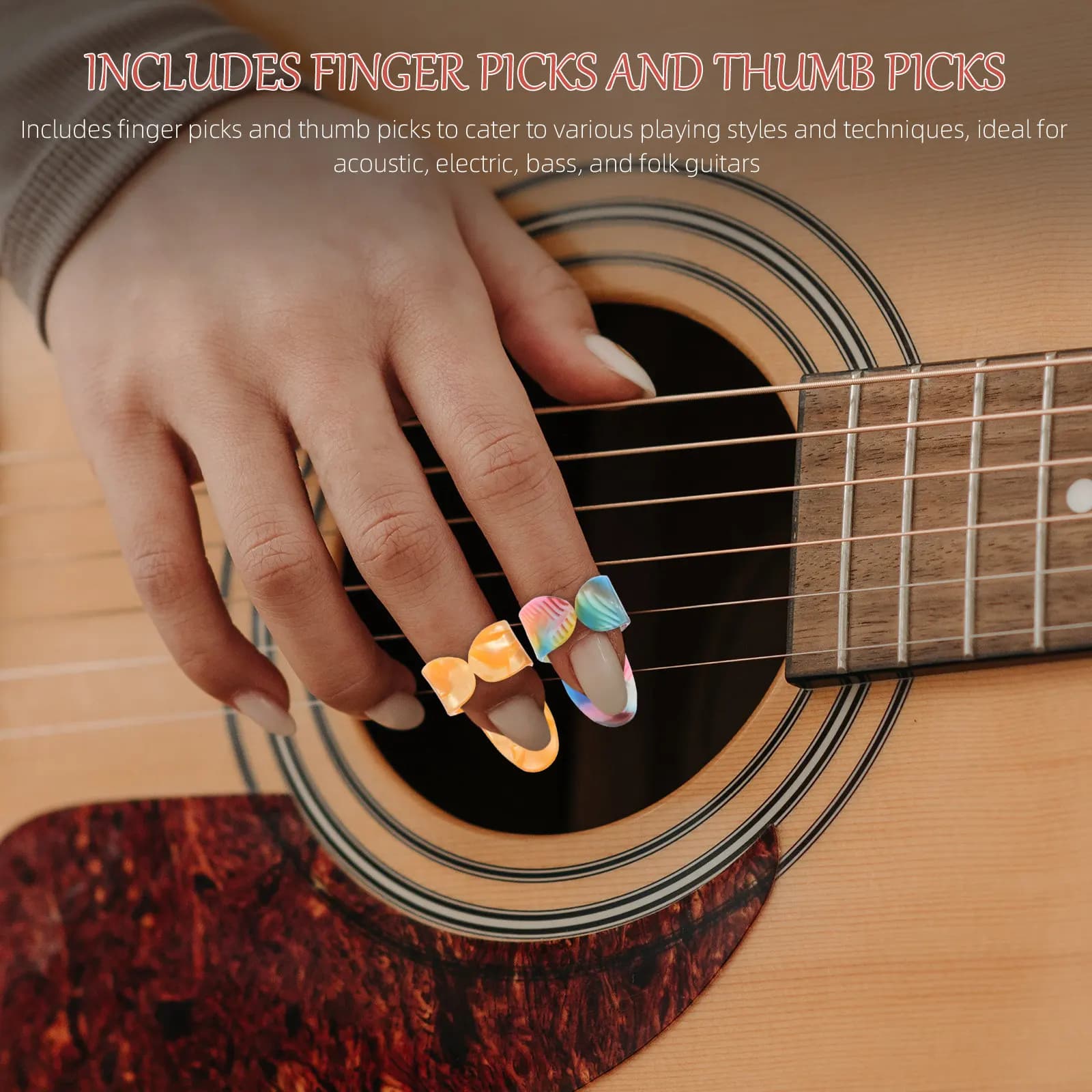 10 Pezzi Plettri per Dita in Celluloide Medi Piatti per Chitarra Acustica, Elettrica, Basso, Banjo, Mandolino