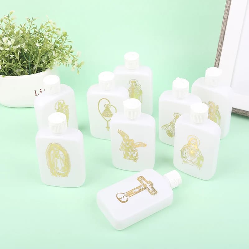 100ml Holy Water Bottles with Screw Lid Plastic Holy Water Container Holy Water Empty Containers with Gold Cross